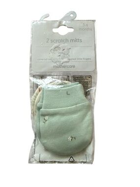 Mothercare Baby Scratch Mitts - Mint Green and Cream with Floral - 2 Pack)